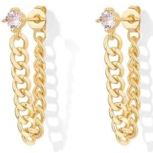 Solitaire Curb Chain Drop Earrings | Yellow Gold Filled‎
